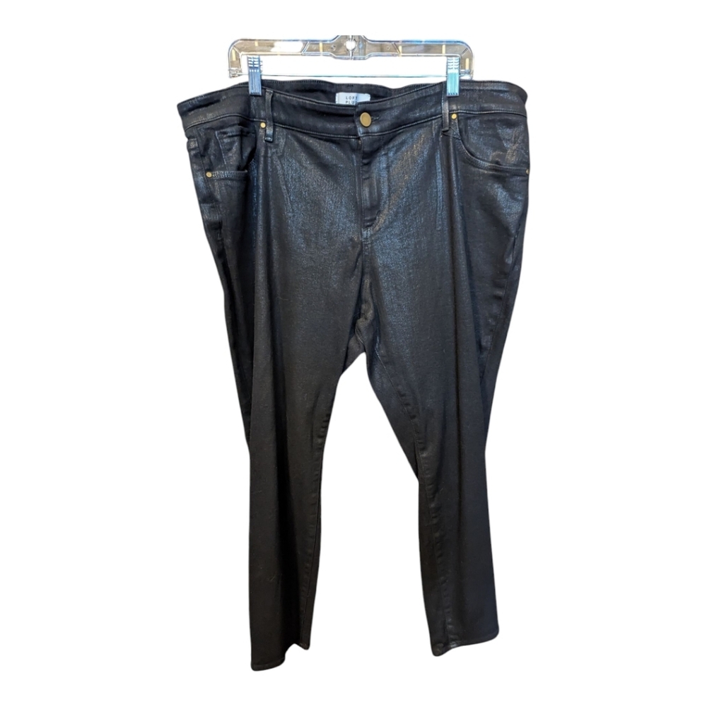 Loft Plus Women's Shiny Coated Black Jeans Sized 22